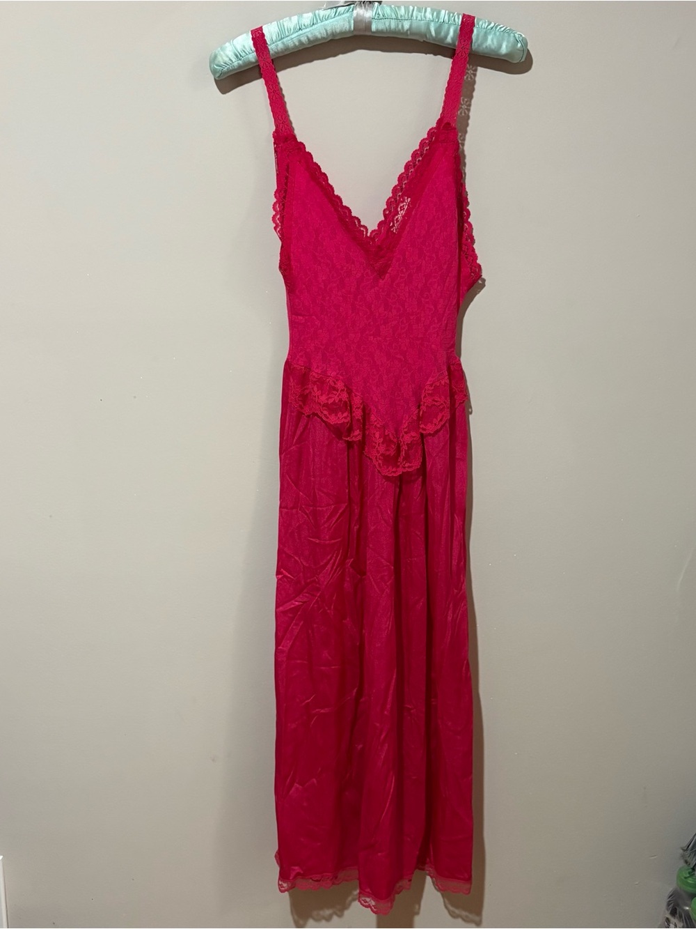 Vintage pink lace trim nightgown maxi dress